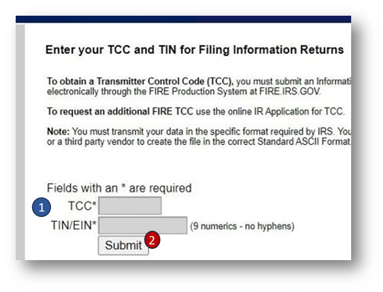Submit TCC and TIN/EIN